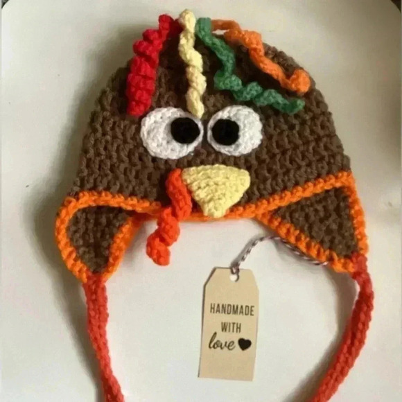 New Handmade crochet / knit baby Turkey hat Beanie - Picture 2 of 9